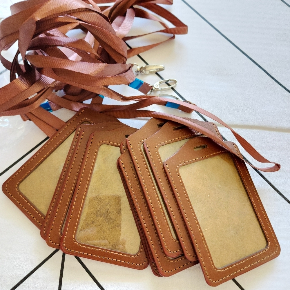 PU Leather ID Badge Holder, Badge Holder with 1 Clear ID Window, 9 pieces.
